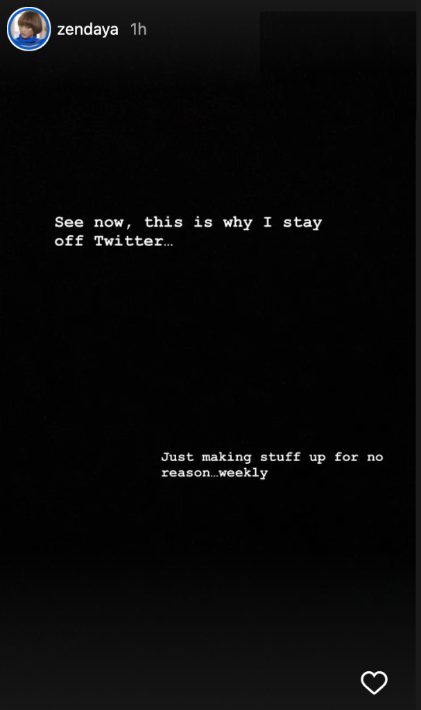 An Instagram Story screenshot of Zendaya debunking a pregnancy rumor.
