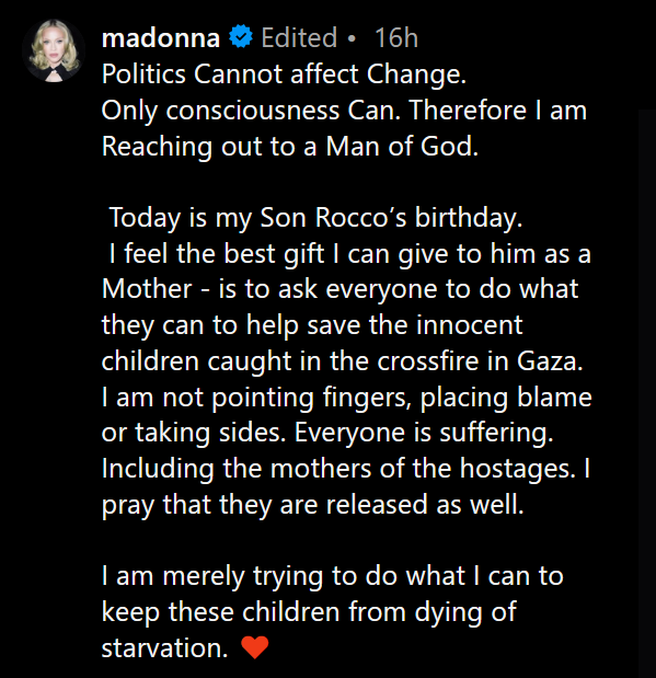 El modo oscuro del título de Madonna es la captura de pantalla de Instagram.