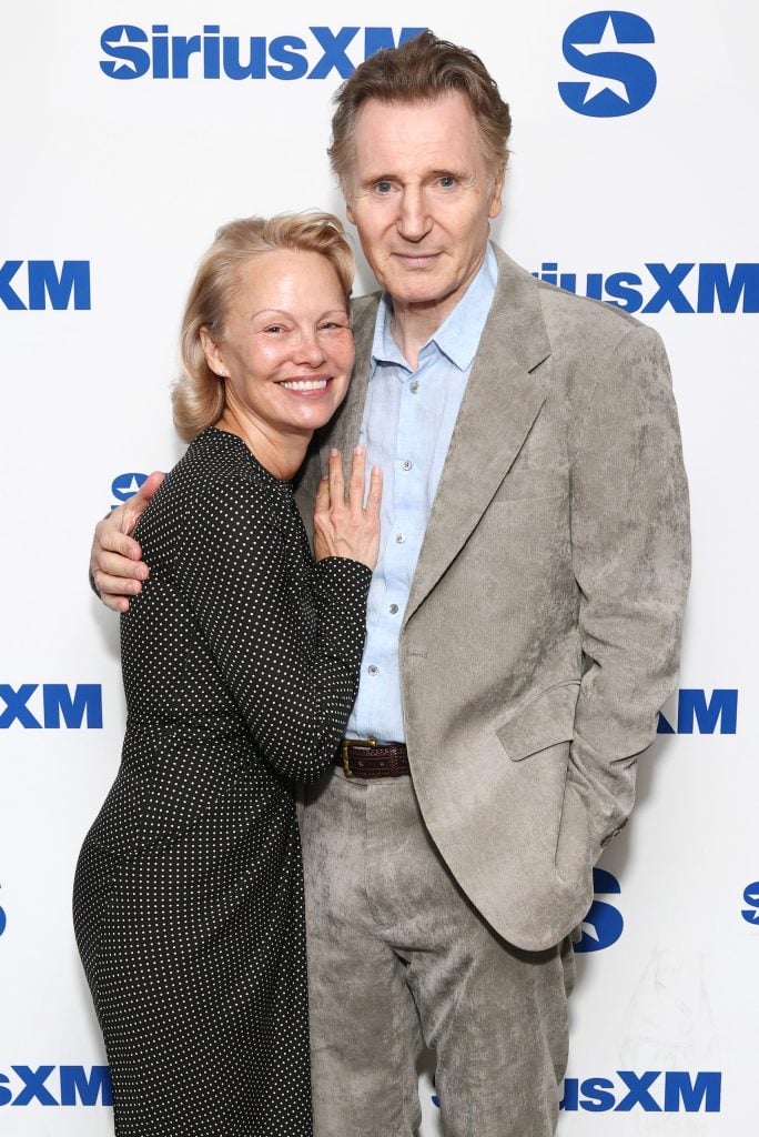 Pamela Anderson and Liam Neeson on July 30, 2025.