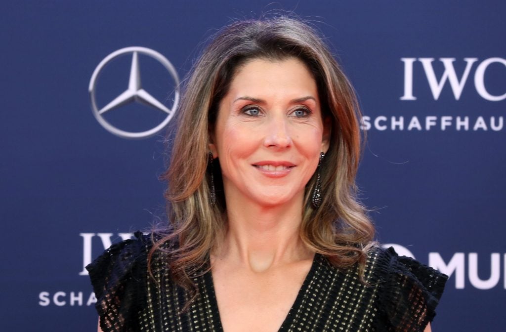 US former tennis player Monica Seles poses on the red carpet before the 2019 Laureus World Sports Awards ceremony at the Sporting Monte-Carlo complex in Monaco on February 18, 2019.