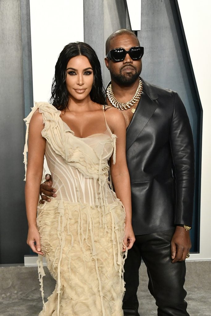 Kim Kardashian and Kanye West attend the 2020 Vanity Fair Oscar Party hosted by Radhika Jones at Wallis Annenberg Center for the Performing Arts on February 09, 2020 in Beverly Hills, California. 