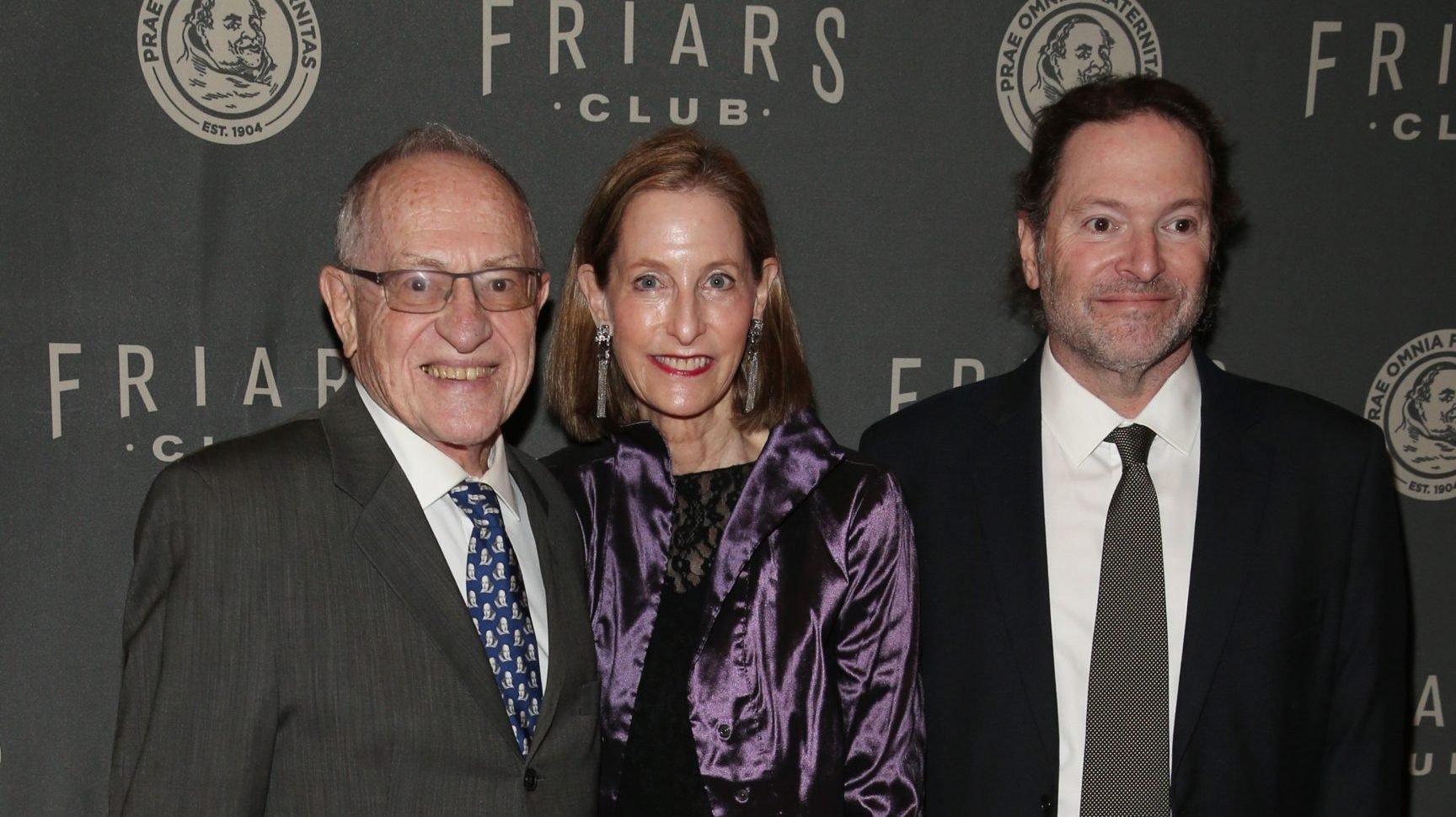 Alan Dershowitz, Carolyn Cohen and Elon Dershowitz attend the Friars Club gala honoring Tracy Morgan with the Entertainment Icon Award at The Ziegfeld Ballroom on May 26, 2022 in New York City. 