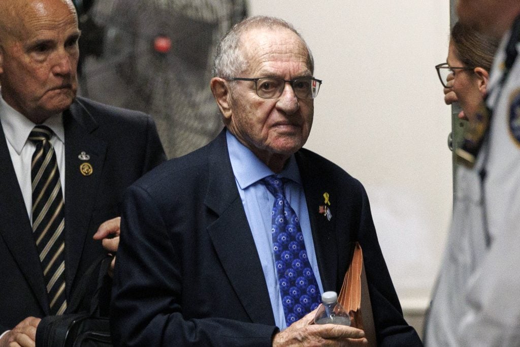 American lawyer Alan Dershowitz returns to the courtroom during Former President Donald Trump's trial for allegedly covering up hush money payments at Manhattan Criminal Court on May 20, 2024 in New York City.