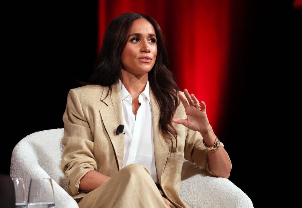 Meghan, Duchess of Sussex speaks onstage during the 2025 TIME100 Summit at Jazz at Lincoln Center on April 23, 2025 in New York City. 