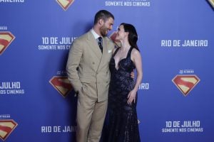 Actor David Corenswet and actress Rachel Brosnahan attend the red carpet for the Superman movie premiere at Cine Odeon on June 23, 2025 in Rio de Janeiro, Brazil.
