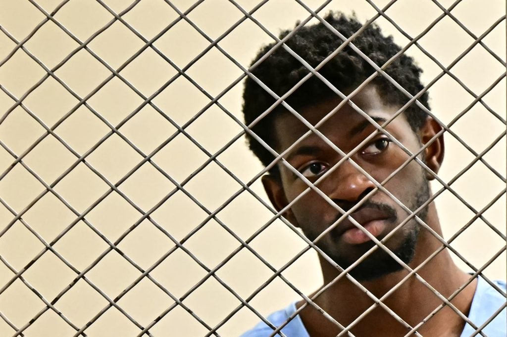 Rapper Lil Nas X attends his arraignment at Los Angeles Superior Court on August 25, 2025 in Van Nuys, California. According to media reports, Lil Nas X has been charged with four felonies, including battery with injury to a police officer.