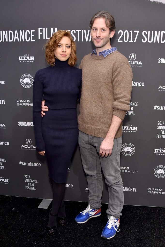 Actress Aubrey Plaza (L) and director Jeff Baena attend "The Little Hours" premiere during day 1 of the 2017 Sundance Film Festival at Library Center Theater on January 19, 2017 in Park City, Utah. 