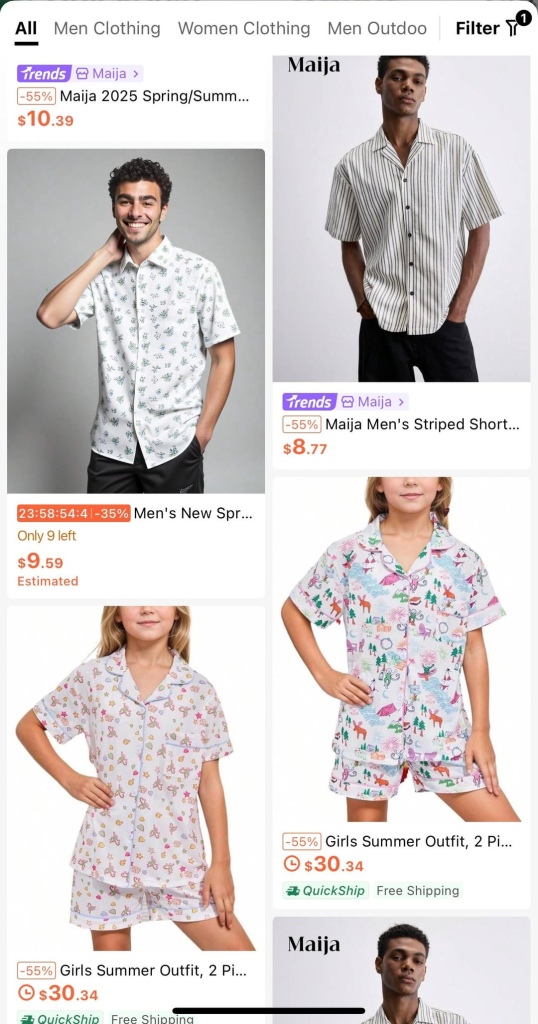 A page of SHEIN ads.