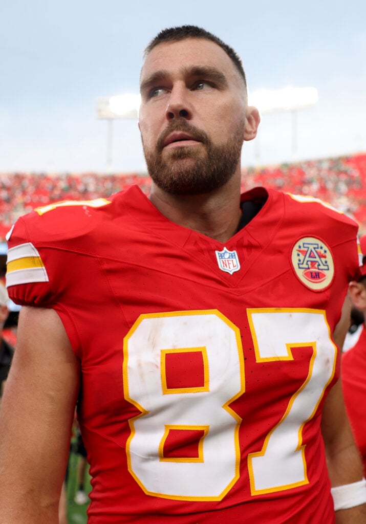 Travis Kelce with a look on his face.
