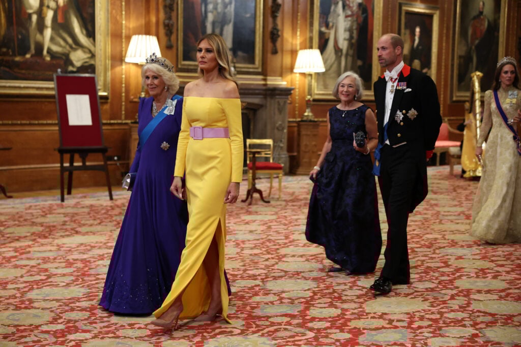 Rainha Camilla, primeira -dama Melania Trump, Paula Renolds, Príncipe William, príncipe de Gales e Catherine, princesa de Gales.