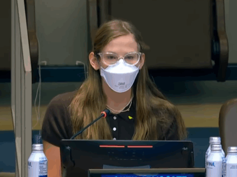 Violet Affleck addresses the UN in September 2025.