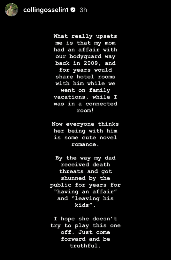 A screenshot of Collin Gosselin's Instagram Story text post, Part 4 of 4.