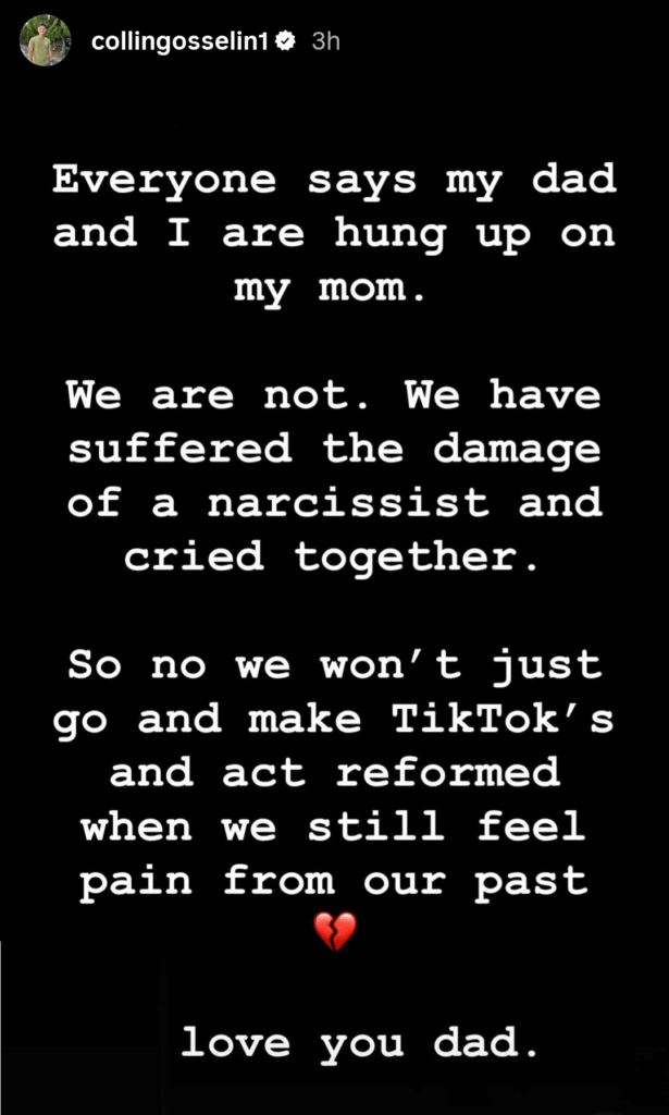 A screenshot of Collin Gosselin's Instagram Story text post, Part 2 of 4.
