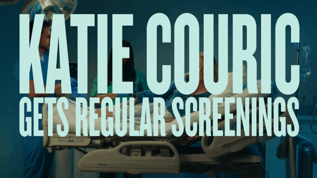 "Katie Couric gets regular screenings" appears in bold text across the screen.