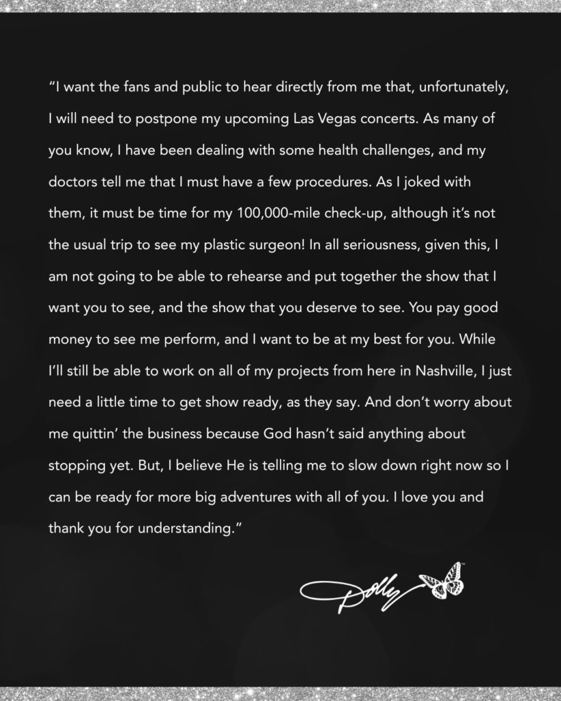 A text statement from Dolly Parton on September 28, 2025.