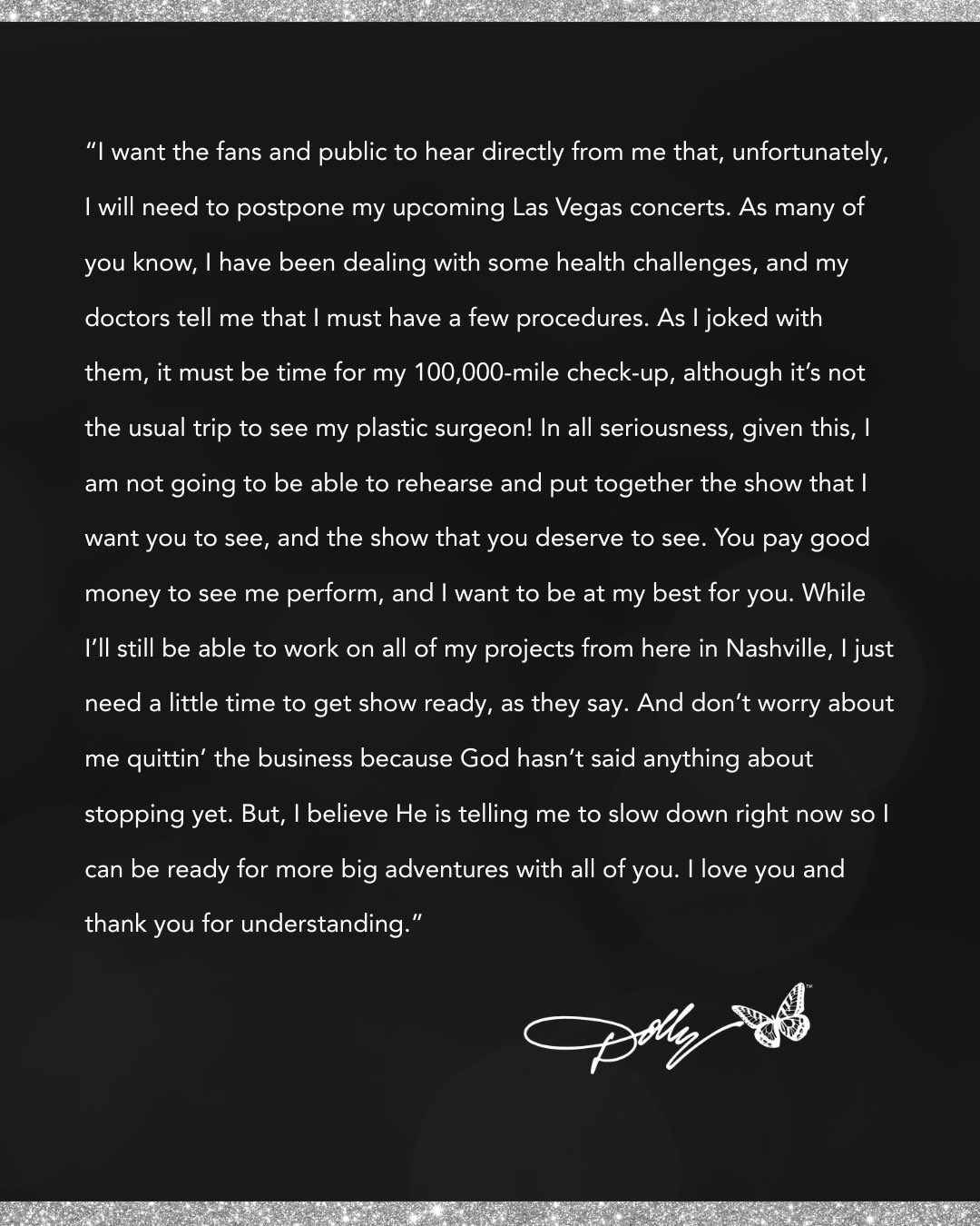 A text statement from Dolly Parton on September 28, 2025.