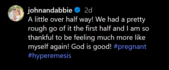 An Abbie Duggar Instagram caption.