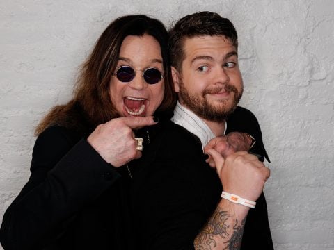 Ozzy Osbourne and son, producer Jack Osbourne visit the Tribeca Film Festival 2011 portrait studio on April 25, 2011 in New York City.