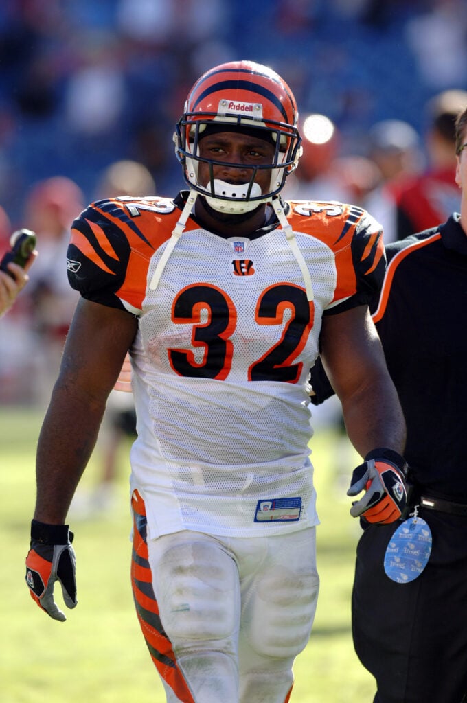 Rudi Johnson #32 walks off the field after the Bengals victory.