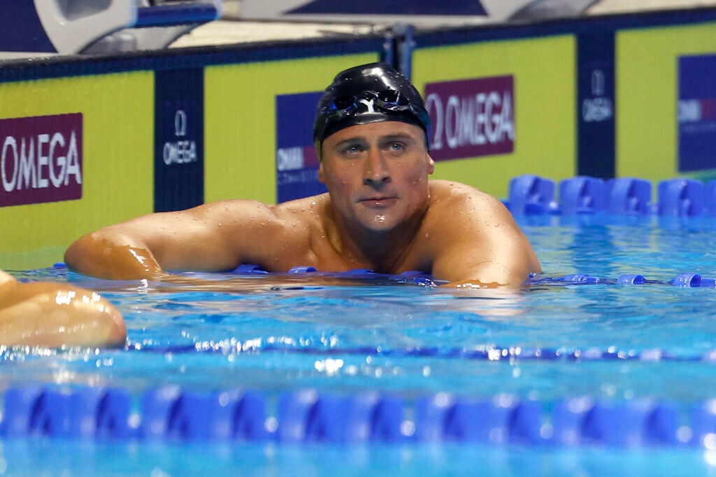 Ryan Lochte of the United States reacts after competing in the Men's 200m individual medley final during Day Six of the 2021 U.S. Olympic Team Swimming Trials at CHI Health Center on June 18, 2021 in Omaha, Nebraska.