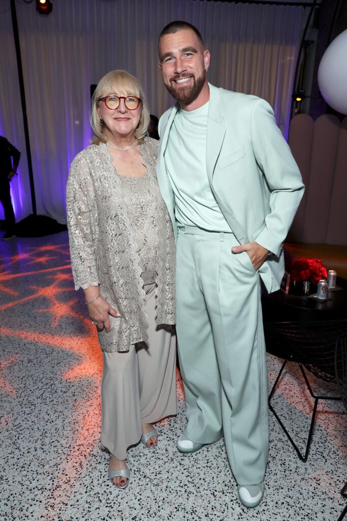 Donna Kelce and Travis Kelce attend the Netflix Premiere of "Quarterback" at Netflix Tudum Theater on July 11, 2023 in Los Angeles, California.