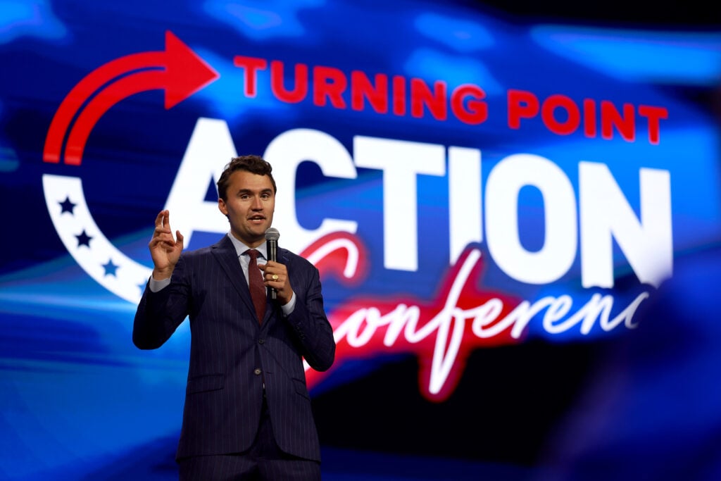 Founder and executive director of Turning Point USA Charlie Kirk speaks at the opening of the Turning Point Action conference on July 15, 2023 in West Palm Beach, Florida.