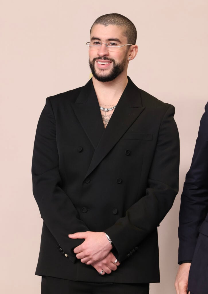 Bad Bunny poses in the press room during the 96th Annual Academy Awards at Ovation Hollywood on March 10, 2024 in Hollywood, California. 