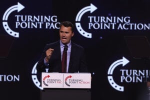 Charlie Kirk, founder and executive director of Turning Point USA, speaks during a Turning Point PAC town hall at Dream City Church on June 06, 2024 in Phoenix, Arizona.
