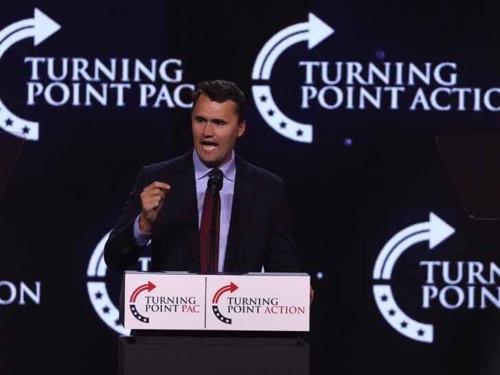 Charlie Kirk, founder and executive director of Turning Point USA, speaks during a Turning Point PAC town hall at Dream City Church on June 06, 2024 in Phoenix, Arizona.