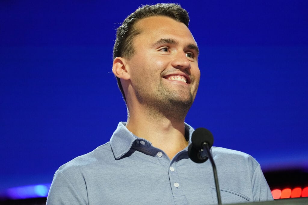 Turning Point USA Founder Charlie Kirk is seen onstage at the Fiserv Forum during preparations for the Republican National Convention (RNC) on July 14, 2024, in Milwaukee, Wisconsin.
