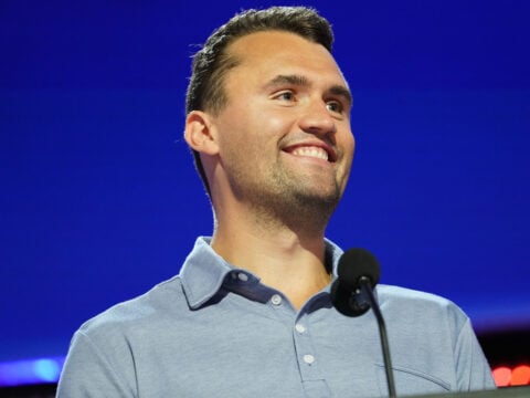 Turning Point USA Founder Charlie Kirk is seen onstage at the Fiserv Forum during preparations for the Republican National Convention (RNC) on July 14, 2024, in Milwaukee, Wisconsin.