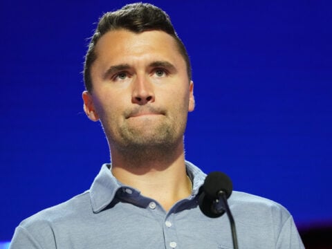 Turning Point USA Founder Charlie Kirk is seen onstage at the Fiserv Forum during preparations for the Republican National Convention (RNC) on July 14, 2024, in Milwaukee, Wisconsin.
