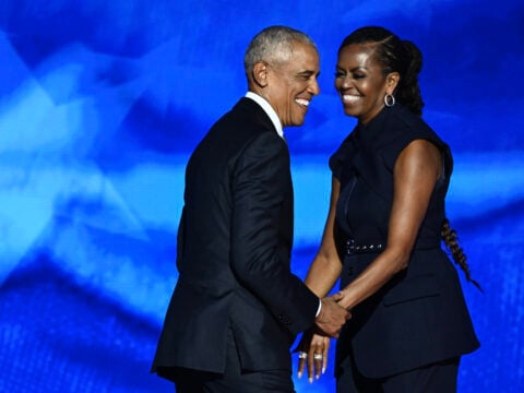 Former US President Barack Obama arrives onstage after his wife and former First Lady Michelle Obama introduced him on the second day of the Democratic National Convention (DNC) at the United Center in Chicago, Illinois, on August 20, 2024.