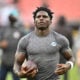 Tyreek Hill #10 of the Miami Dolphins warms up before the game against the Cleveland Browns at Huntington Bank Field on December 29, 2024 in Cleveland, Ohio.