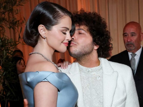 Selena Gomez and Benny Blanco attend the 82nd Annual Golden Globe Awards at The Beverly Hilton on January 05, 2025 in Beverly Hills, California.
