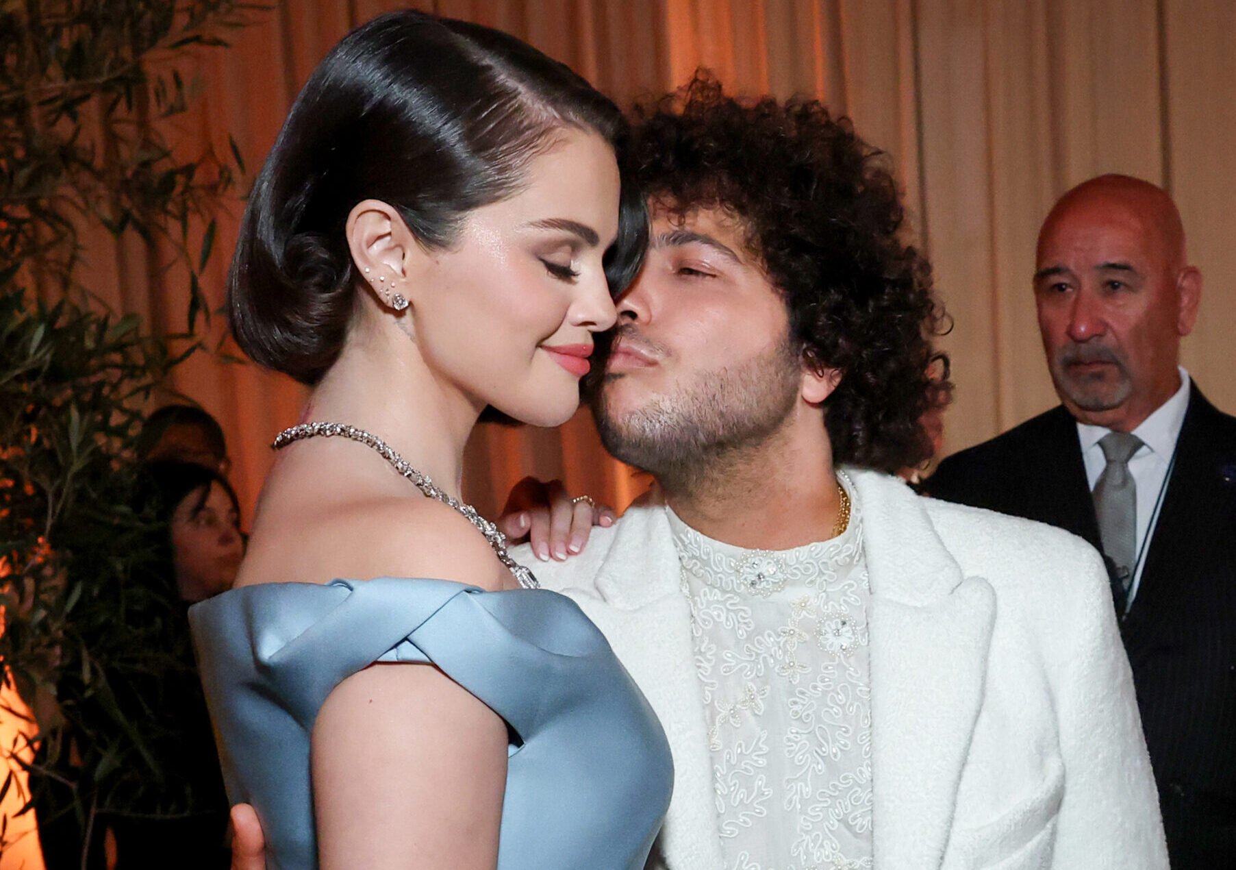 Selena Gomez and Benny Blanco attend the 82nd Annual Golden Globe Awards at The Beverly Hilton on January 05, 2025 in Beverly Hills, California. 