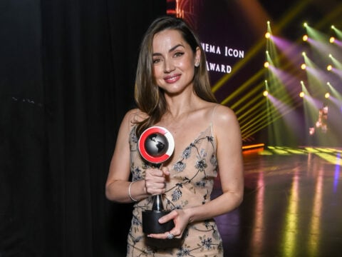 Ana de Armas, recipient of the Action Star of the Year award, attends The CinemaCon Big Screen Achievement Awards Brought to you by The Coca-Cola Company at OMNIA Nightclub at Caesars Palace during CinemaCon, the official convention of Cinema United, on April 3, 2025, in Las Vegas, Nevada.