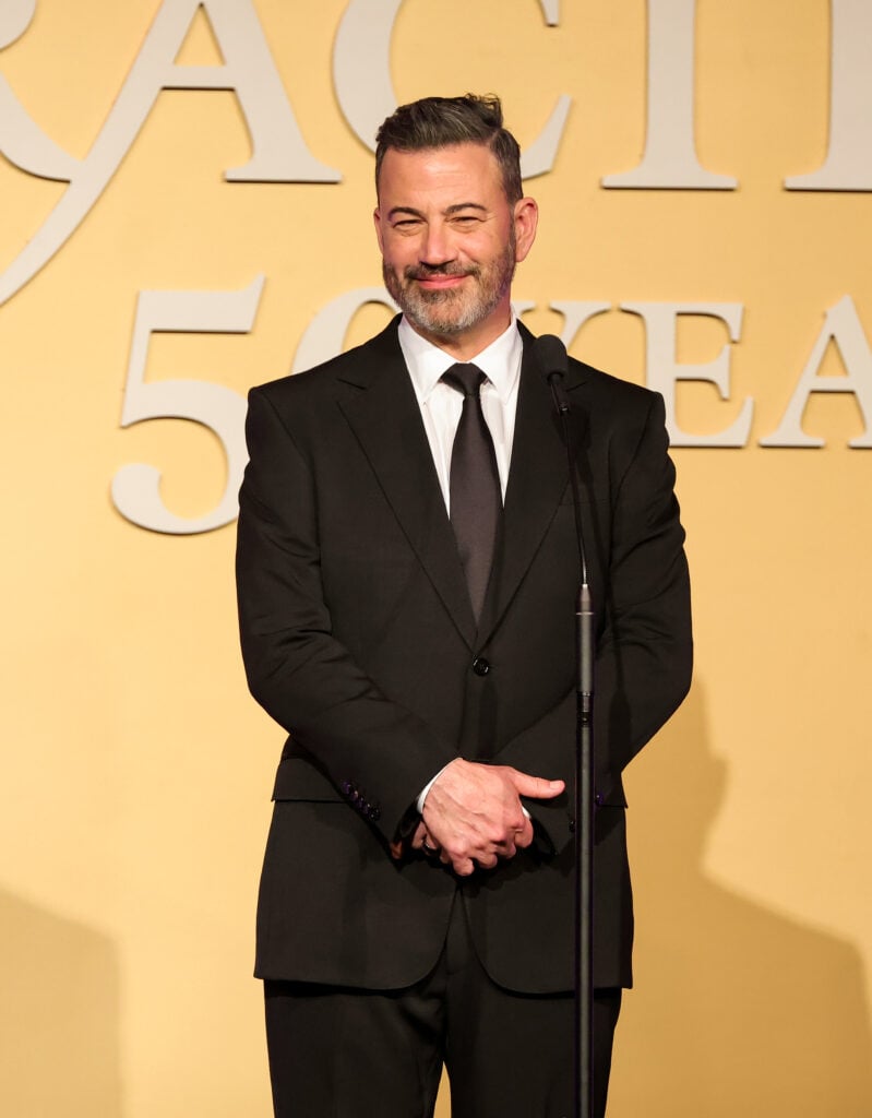 Jimmy Kimmel speaks onstage at The Alliance For Women In Media Foundation's 50th Annual Gracie Awards Gala at Beverly Wilshire, A Four Seasons Hotel on May 20, 2025 in Beverly Hills, California. 