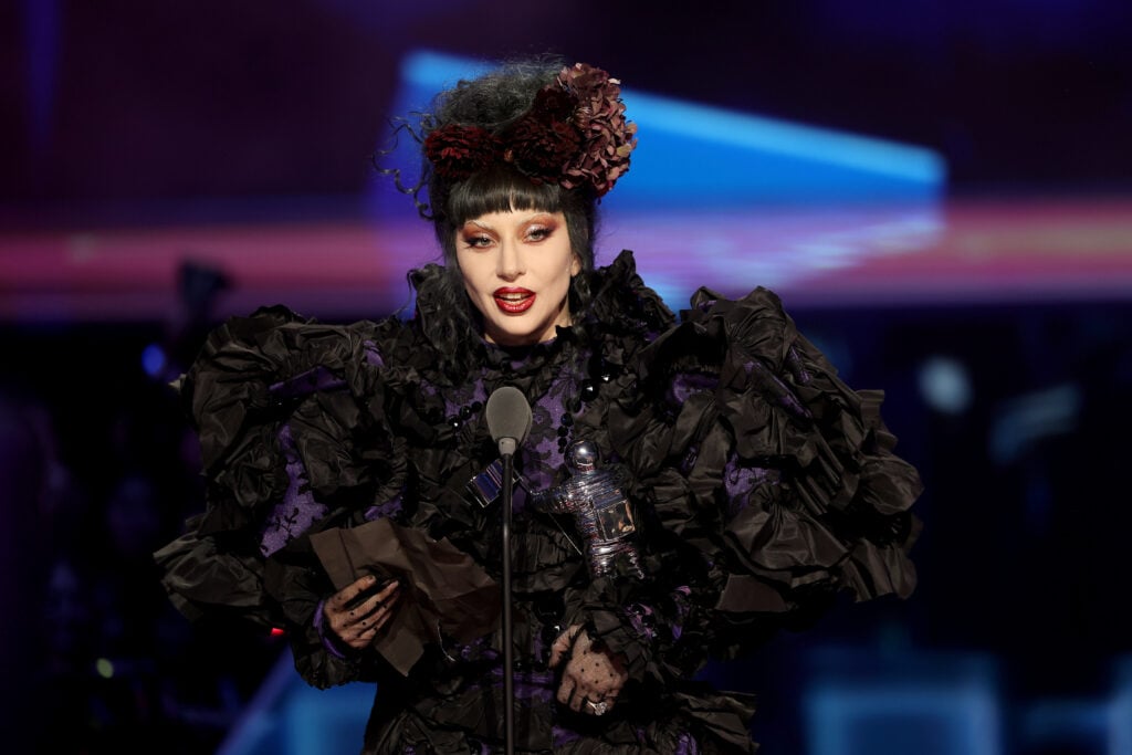 Lady Gaga accepts the âArtist of the Yearâ award onstage during the 2025 MTV Video Music Awards at UBS Arena on September 07, 2025 in Elmont, New York.