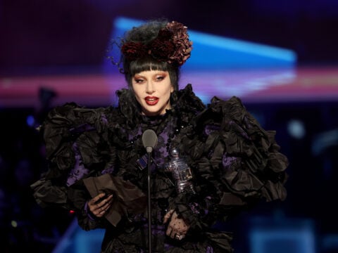 Lady Gaga accepts the “Artist of the Year” award onstage during the 2025 MTV Video Music Awards at UBS Arena on September 07, 2025 in Elmont, New York.