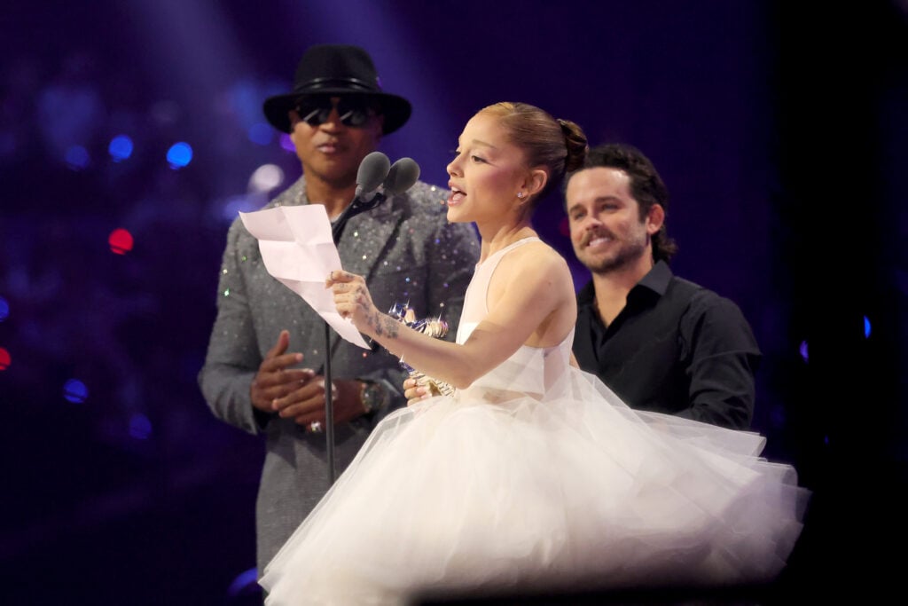 Ariana Grande accepts the award for Video of the Year for "Brighter Days Ahead" on stage during the 2025 MTV Video Music Awards at UBS Arena on September 07, 2025 in Elmont, New York.