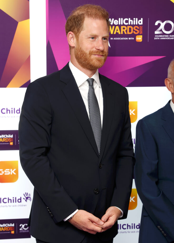 Prince Harry, Duke of Sussex attends the WellChild Awards 2025 at the Royal Lancaster Hotel on September 08, 2025 in London, England.