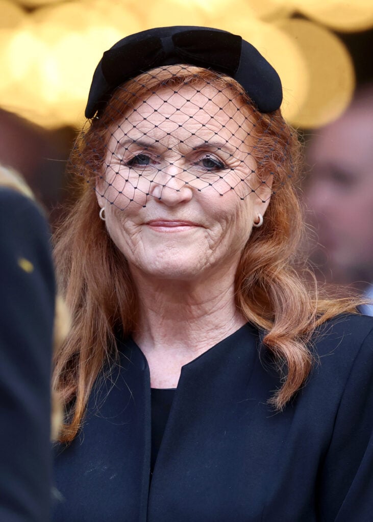 Sarah Ferguson, Duchess of York attends the Funeral of the Duchess of Kent at Westminster Cathedral on September 16, 2025 in London, England.