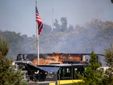 Emergency services respond to a shooting and fire at the Church of Jesus Christ of Latter-day Saints on September 28, 2025 in Grand Blanc, Michigan.