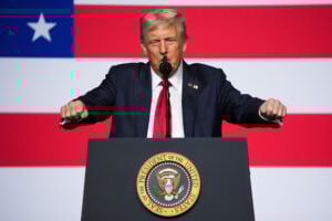 U.S. President Donald Trump speaks to senior military leaders at Marine Corps Base Quantico on September 30, 2025 in Quantico, Virginia.