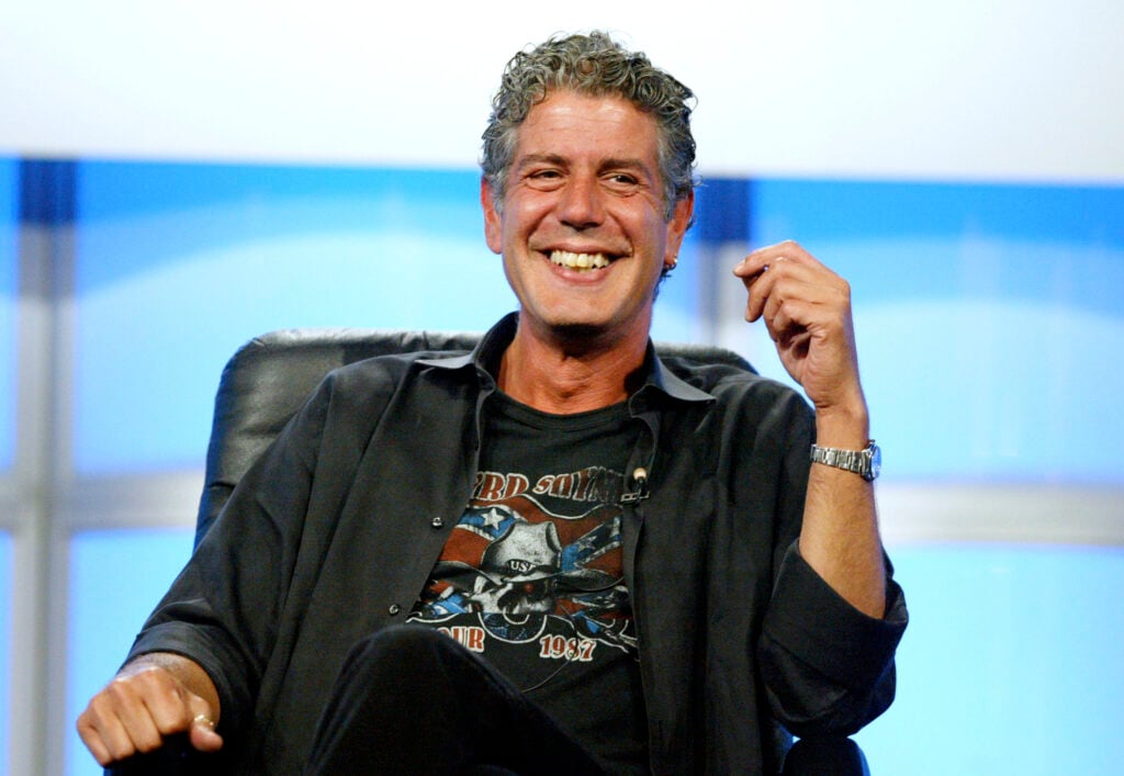 Anthony Bourdain attends the panel discussion for "Anthony Bourdain: No Reservations" during the Discovery Networks' Travel Channel presentation at the 2005 Television Critics Association Summer Press Tour at the Beverly Hilton Hotel on July 16, 2005 in Beverly Hills, California.