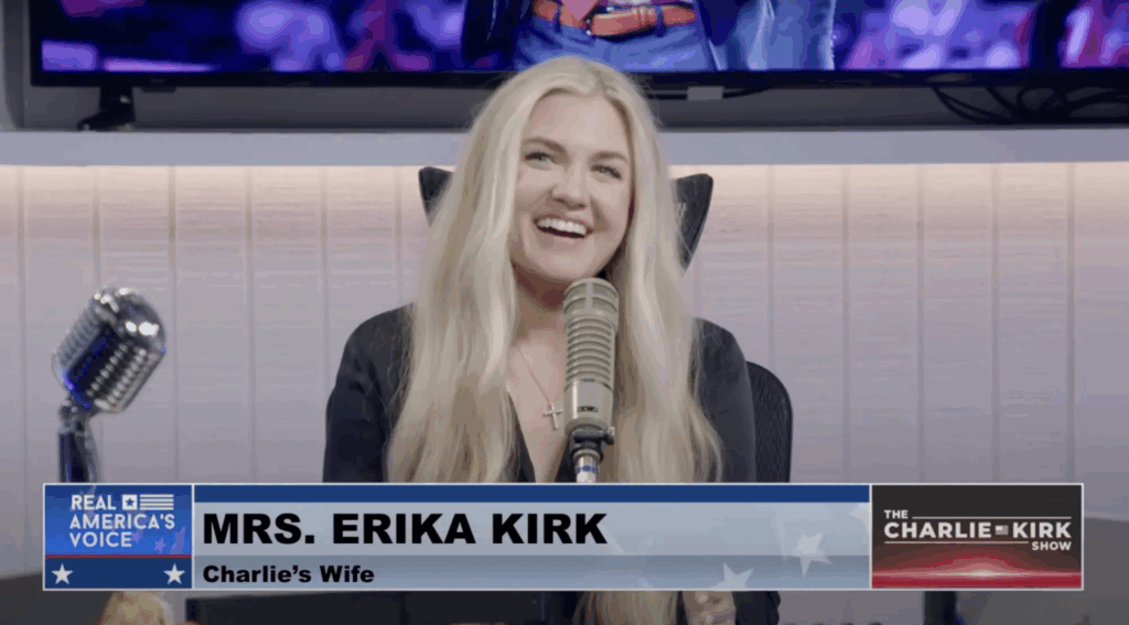 Erika Kirk has been criticized for laughing and smiling while hosting her late husband's podcast.