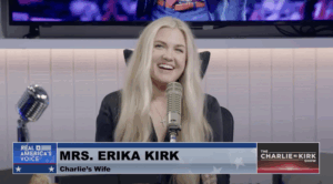 Erika Kirk has been criticized for laughing and smiling while hosting her late husband's podcast.