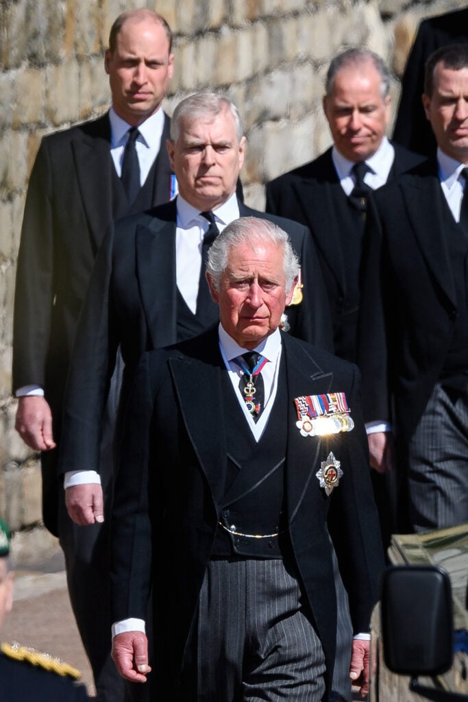 Prince William, Prince Andrew, and now-King Charles in 2021.