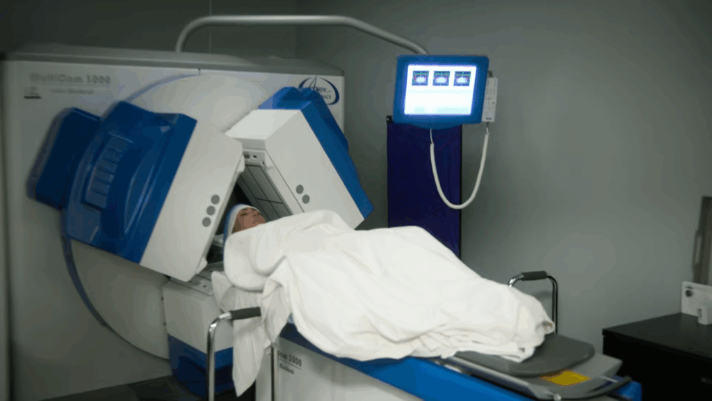 Kim Kardashian swaddled for an MRI.